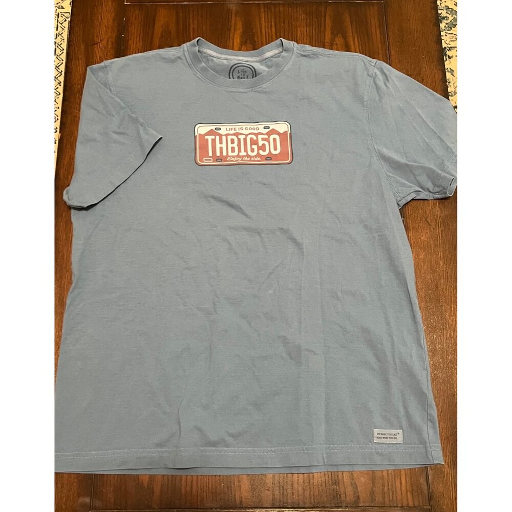 Life is Good The Big Fifty Men's Short Sleeve Blue T-shirt Large 50 Years Old - Picture 1 of 7